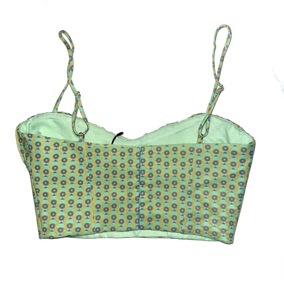 NWT ZARA green multicolored patterned corset crop tank top Size Small - Picture 6 of 11